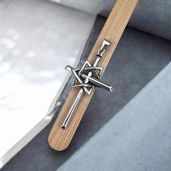 Sterling Silver Large Star of David Cross Pendant - Picture 2 of 7